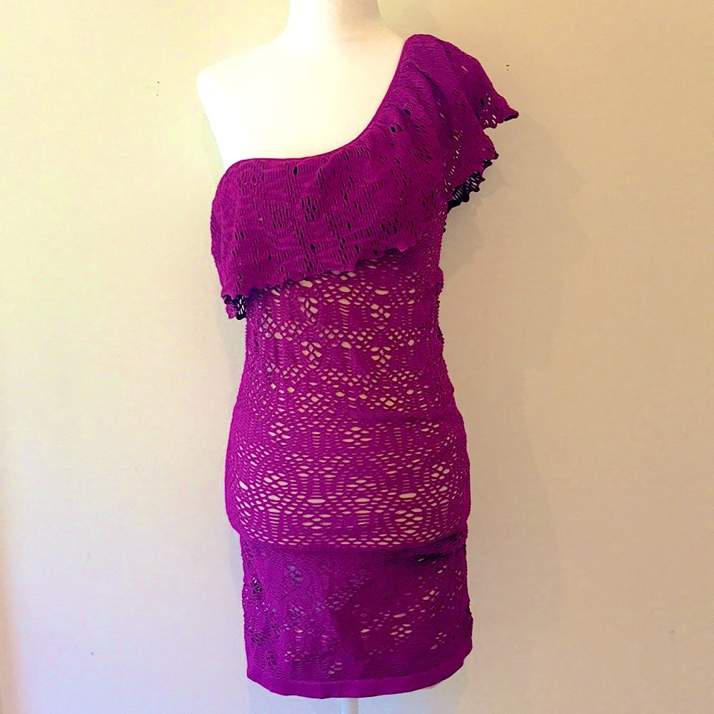 NWT Bebe One Shoulder Lace Form Fitted Dress - Sz Small